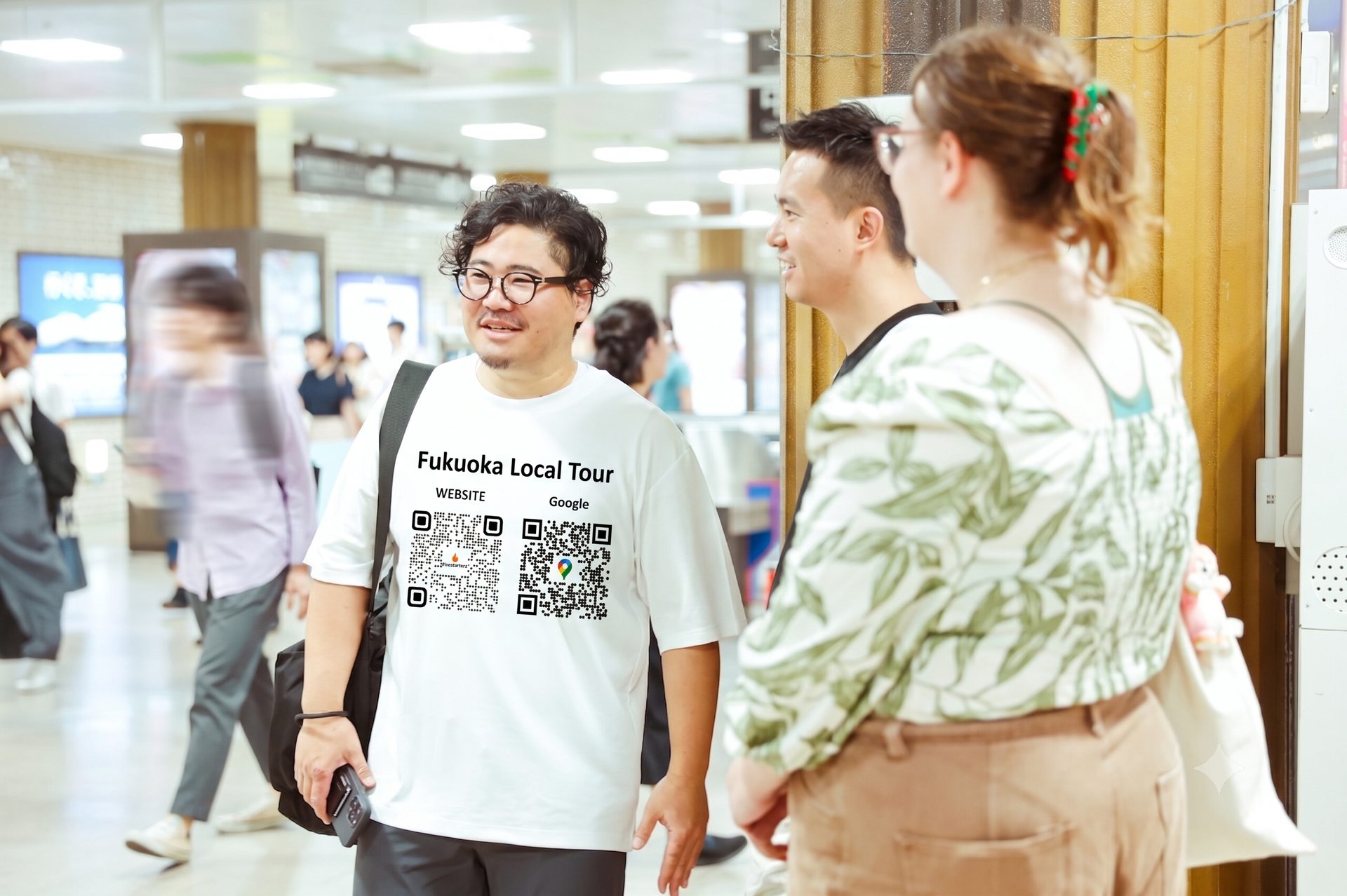 Meeting the guide at Tenjin Station